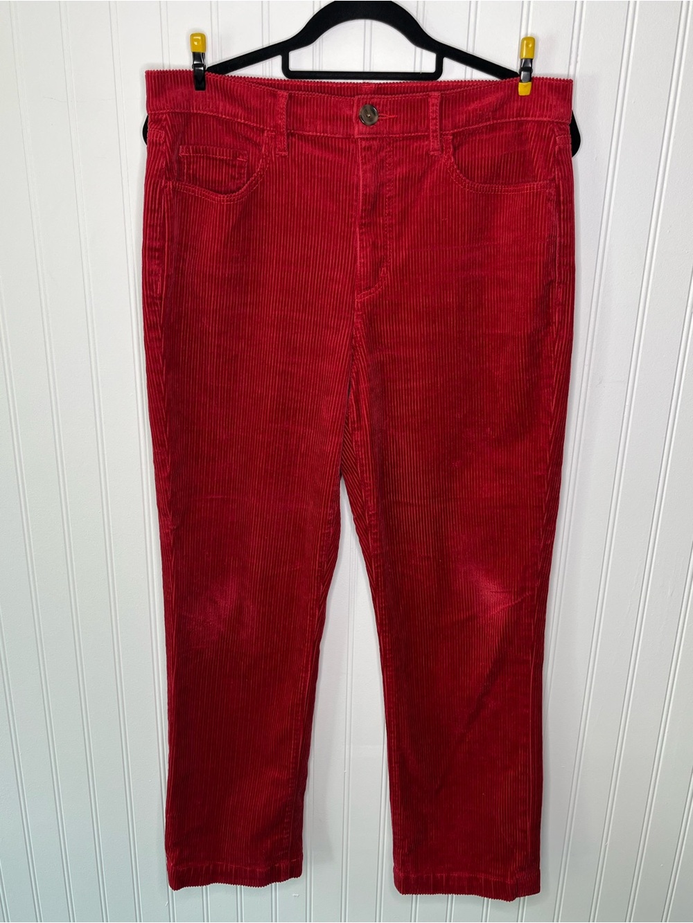 LOFT NWT Red Corduroy Slim Straight Leg Pants High Rise Festive Holiday Ribbed - Picture 1 of 4